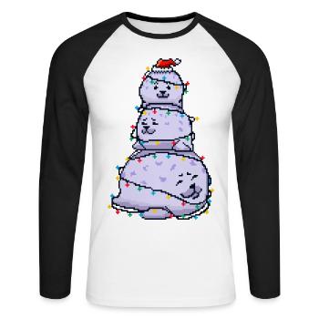 Chonky Seal Schneemann Weihnachtslichter Pixel Art - Unisex Baseballshirt langarm - Weiß/Schwarz - Vorne - Nik (191cm)