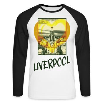 Liverpool England Stadt Skyline Herz Liebe Heimat - Unisex Baseballshirt langarm - Weiß/Schwarz - Vorne - Nik (191cm)