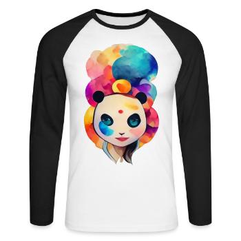 Femme panda mignonne colorée - T-shirt baseball manches longues Homme - blanc/noir - Devant - Nik (191cm)