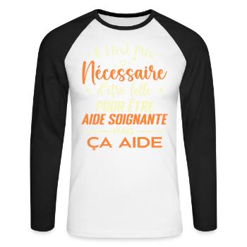 Aide Soignante Cadeau Femme Humour - T-shirt baseball manches longues Homme - blanc/noir - Devant - Nik (191cm)