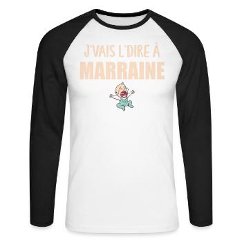 J'vais l'dire - Enfant - Marraine - T-shirt baseball manches longues Homme - blanc/noir - Devant - Nik (191cm)