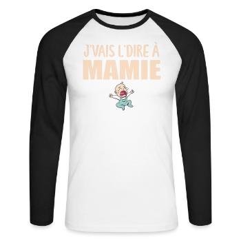 J'vais l'dire - enfant - Super Mamie - T-shirt baseball manches longues Homme - blanc/noir - Devant - Nik (191cm)