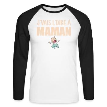 J'vais l'dire - Enfant - Phrase Drôle - T-shirt baseball manches longues Homme - blanc/noir - Devant - Nik (191cm)