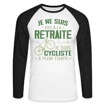 Pas À La Retraite Je Suis Cycliste À Temps Plein - T-shirt baseball manches longues Homme - blanc/noir - Devant - Nik (191cm)
