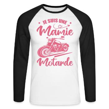Mamie Motarde Mamou Humour - T-shirt baseball manches longues Homme - blanc/noir - Devant - Nik (191cm)