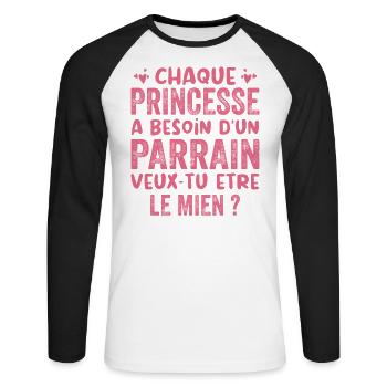 Veux Tu Etre Mon Parrain - T-shirt baseball manches longues Homme - blanc/noir - Devant - Nik (191cm)