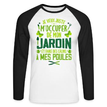 Papy Poule - Jardinage et Poules Cadeaux - T-shirt baseball manches longues Homme - blanc/noir - Devant - Nik (191cm)