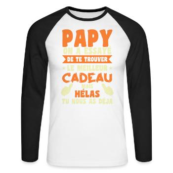 Cadeau Grand Père Papy Personnalisé Anniversaire - T-shirt baseball manches longues Homme - blanc/noir - Devant - Nik (191cm)