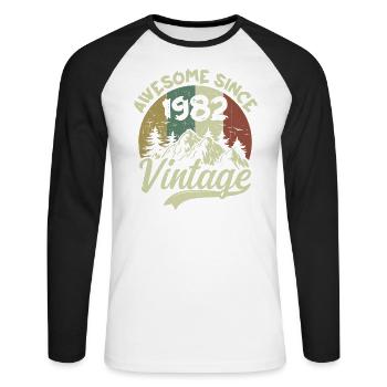 Vintage 1982 Birthday Gift 1982 - Unisex Long Sleeve Baseball T-Shirt - white/black - Front - Nik (191cm)