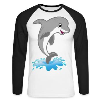 Springender süßer Delfin - Unisex Baseballshirt langarm - Weiß/Schwarz - Vorne - Nik (191cm)