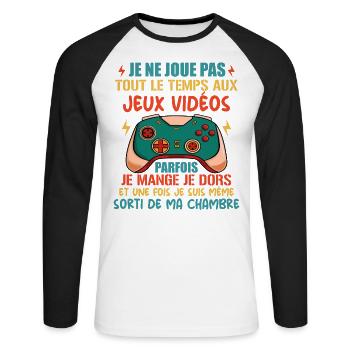 Accro Aux Jeux Vidéo Idée Cadeau Pour Ado Gamer - T-shirt baseball manches longues Homme - blanc/noir - Devant - Nik (191cm)
