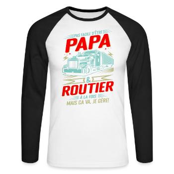 Papa Et Routier Qui Gère Camion Routier Cadeau - T-shirt baseball manches longues Homme - blanc/noir - Devant - Nik (191cm)