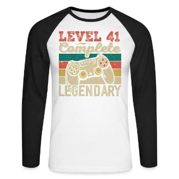 Stufe 41 abgeschlossen, 41 Geburtstagsgeschenk - Unisex Baseballshirt langarm - Weiß/Schwarz - Vorne - Nik (191cm)