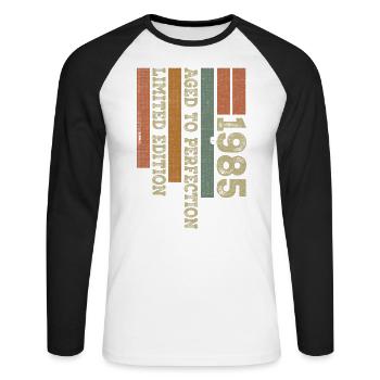 1985 Vintage Retro Geburtstagsgeschenk Jahrgang 1985 - Unisex Baseballshirt langarm - Weiß/Schwarz - Vorne - Nik (191cm)