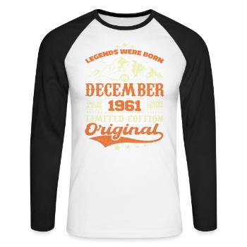Décembre 1961 Cadeau Anniversaire - December 1961 - T-shirt baseball manches longues Homme - blanc/noir - Devant - Nik (191cm)