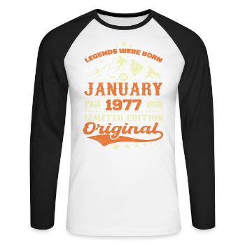Legendary Since January 1977 Vintage Retro 1977 - Unisex Long Sleeve Baseball T-Shirt - white/black - Front - Nik (191cm)