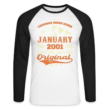 Légendaire Depuis Janvier 2001 Vintage Rétro 2001 - T-shirt baseball manches longues Homme - blanc/noir - Devant - Nik (191cm)