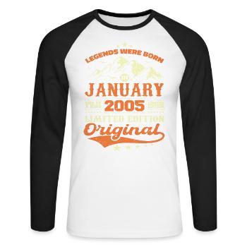 Légendaire Depuis Janvier 2005 Vintage Rétro 2005 - T-shirt baseball manches longues Homme - blanc/noir - Devant - Nik (191cm)