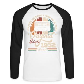 Original Retro Birthday Gift for Born in 1932 - Unisex Long Sleeve Baseball T-Shirt - white/black - Front - Nik (191cm)