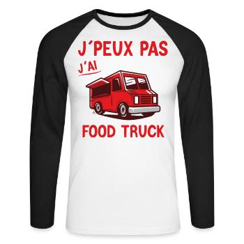 Food truck - Fast Food - Restauration - T-shirt baseball manches longues Homme - blanc/noir - Devant - Nik (191cm)