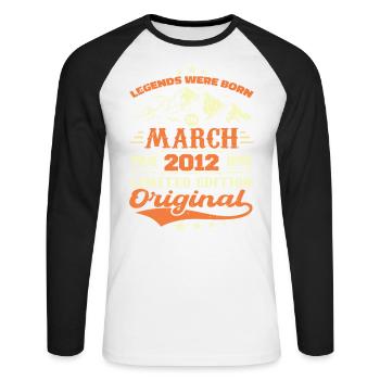 Cadeau D'anniversaire Nées En Mars 2012 Vintage - T-shirt baseball manches longues Homme - blanc/noir - Devant - Nik (191cm)