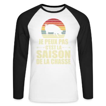 Je Peux Pas C'est La Saison De La Chasse - T-shirt baseball manches longues Homme - blanc/noir - Devant - Nik (191cm)
