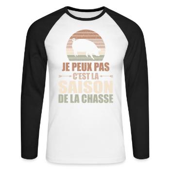 Je Peux Pas C'est La Saison De La Chasse - T-shirt baseball manches longues Homme - blanc/noir - Devant - Nik (191cm)