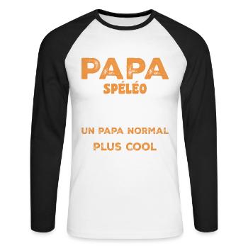 Papa Spéléo Spéléologie Cool - T-shirt baseball manches longues Homme - blanc/noir - Devant - Nik (191cm)