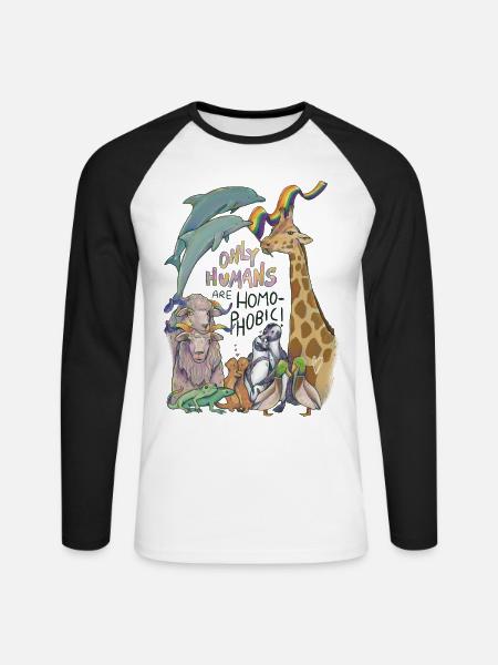 "Only Humans are homophobic" Pride Tiere - Unisex Baseballshirt langarm - Weiß/Schwarz
