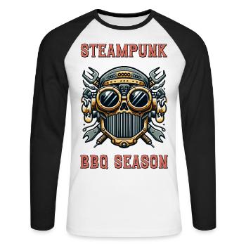Steampunk BBQ Season 4 - Unisex Baseballshirt langarm - Weiß/Schwarz - Vorne - Nik (191cm)