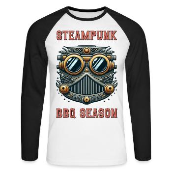 Steampunk BBQ Season 4 - Unisex Baseballshirt langarm - Weiß/Schwarz - Vorne - Nik (191cm)
