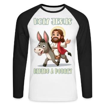 Holy Jesus riding a donkey - Unisex Long Sleeve Baseball T-Shirt - white/black - Front - Nik (191cm)