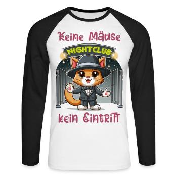 No mice (money) - no admission - Unisex Long Sleeve Baseball T-Shirt - white/black - Front - Nik (191cm)