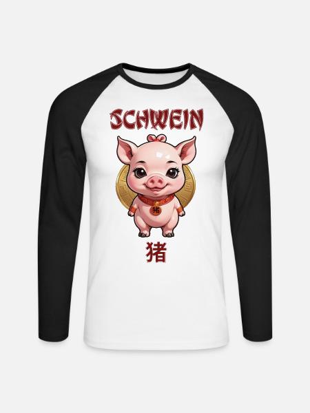 Schwein - chinesisches Sternzeichen - Astrologie - Unisex Baseballshirt langarm - Weiß/Schwarz