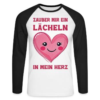 Mets un sourire sur mon cœur - T-shirt baseball manches longues Homme - blanc/noir - Devant - Nik (191cm)