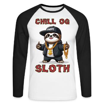 Chill OG Sloth - Unisex Baseballshirt langarm - Weiß/Schwarz - Vorne - Nik (191cm)