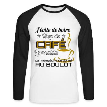 Coffee Shirt • Funny Quote • Coffee Gifts - Unisex Long Sleeve Baseball T-Shirt - white/black - Front - Nik (191cm)