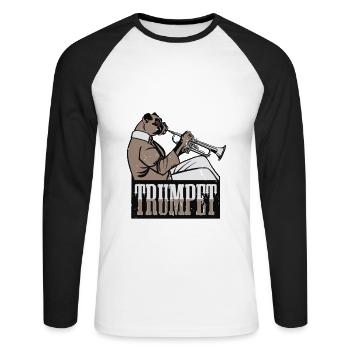 Trumpet Dog Pet Dog Trumpet Gift Idea - Unisex Long Sleeve Baseball T-Shirt - white/black - Front - Nik (191cm)
