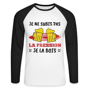 Apéro Shirt - Apéritif Cadeau - T-shirt baseball manches longues Homme - blanc/noir - Devant - Nik (191cm)