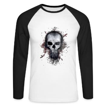 Totenkopf Schädel Tod Gotik Paint Splatter Art - Unisex Baseballshirt langarm - Weiß/Schwarz - Vorne - Nik (191cm)