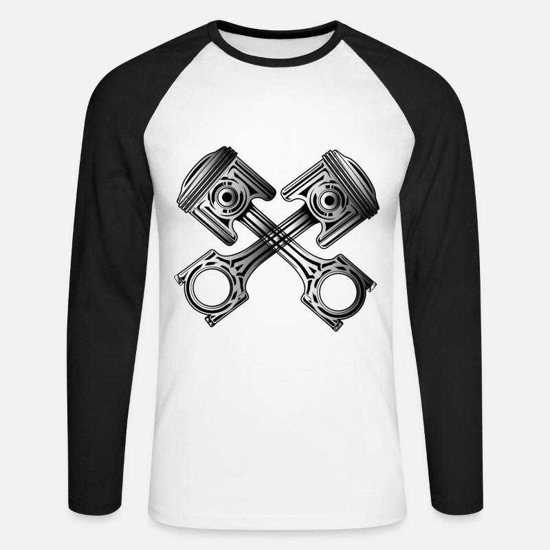 Kolben Motor Mechaniker - Unisex Baseballshirt langarm - Weiß/Schwarz