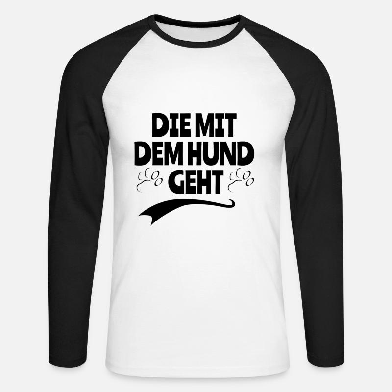Die mit dem Hund geht - Unisex Baseballshirt langarm - Weiß/Schwarz