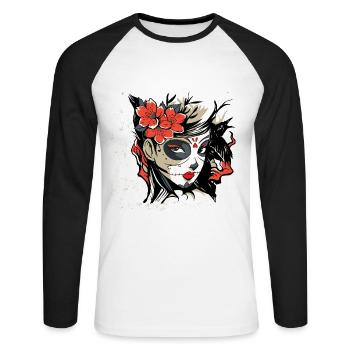 Tag der Toten,Girl,Mädchen Shirt Geschenk,Catrina - Unisex Baseballshirt langarm - Weiß/Schwarz - Vorne - Nik (191cm)