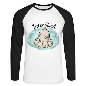 Titty Fucking Sex Funny Breasts Squid - Unisex Long Sleeve Baseball T-Shirt - white/black - Front - Nik (191cm)