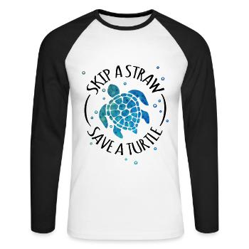 Save A Turtle sea turtle against plastic sea - Unisex Long Sleeve Baseball T-Shirt - white/black - Front - Nik (191cm)