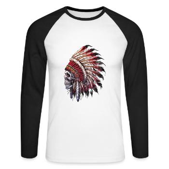 Indian skull - Unisex Long Sleeve Baseball T-Shirt - white/black - Front - Nik (191cm)