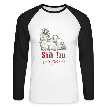 Shit happens - Unisex Baseballshirt langarm - Weiß/Schwarz - Vorne - Nik (191cm)