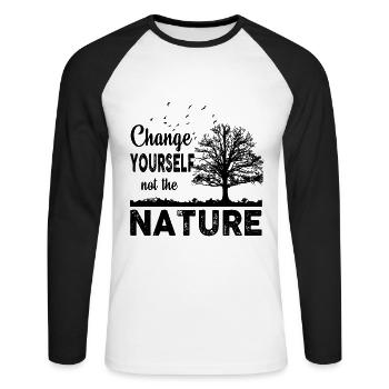 Change Yourself Not Nature - Unisex Long Sleeve Baseball T-Shirt - white/black - Front - Nik (191cm)