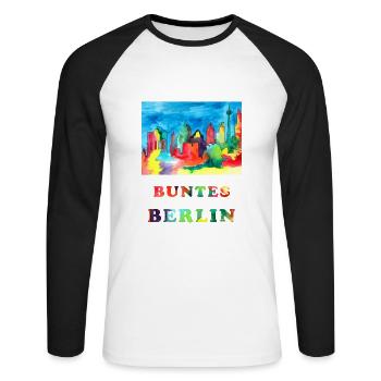 Berlin coloré - croquis aquarelle de monuments de Berlin - T-shirt baseball manches longues Homme - blanc/noir - Devant - Nik (191cm)