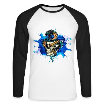Serpent Snake Cobra tête de mort - T-shirt baseball manches longues Homme - blanc/noir - Devant - Nik (191cm)